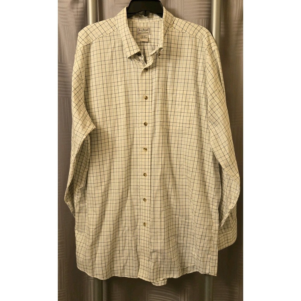 L.L. Bean Shirt Mens Extra Large Tall Button Up Traditional Fit White Blue Check
